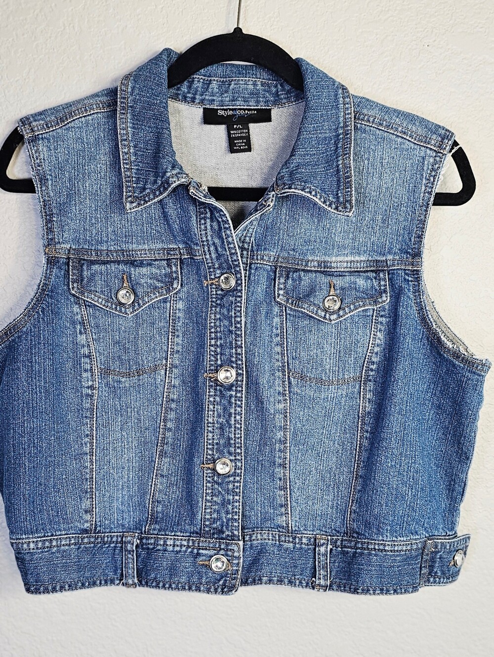 Upcycled Petite L Denim Vest Quilt Patchwork Boho